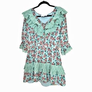 Mint Dress with Lace Trim and Floral Print